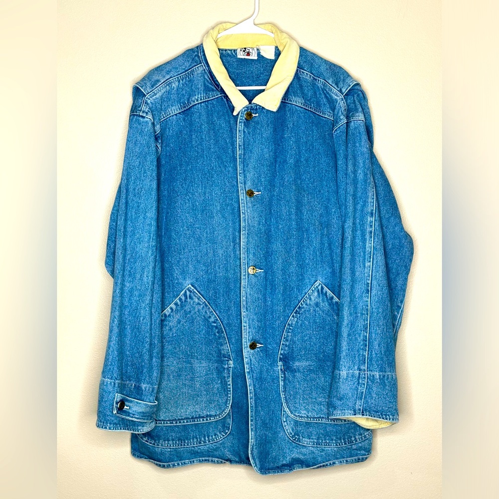 Vintage Mickey Mouse Embroidered Denim Jacket With Corduroy Collar & Cuffs  XL